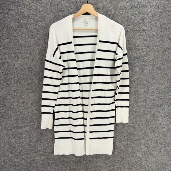 A New Day Sweaters - A New Day Cardigan Women M Medium White Striped Open Front Long Sleeve Acrylic